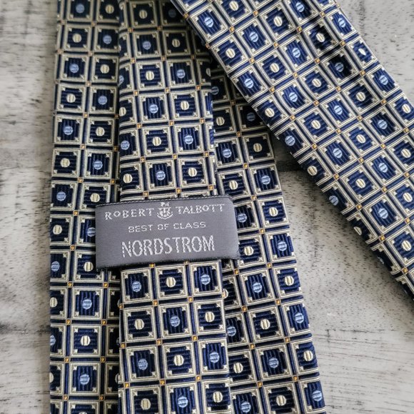 Robert Talbott Navy Geometric Print Silk Tie 58" x 4" - Picture 5 of 10